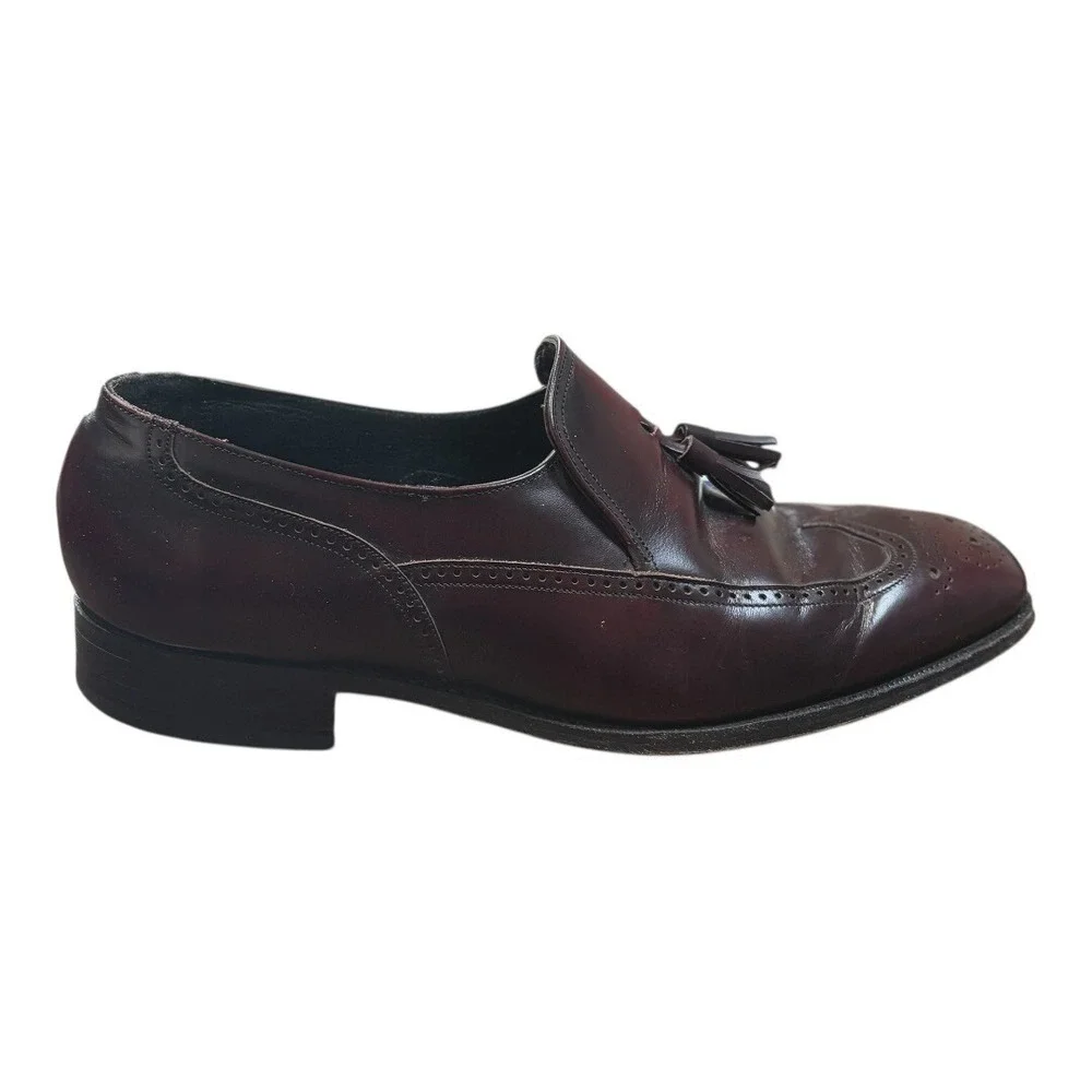 Florsheim Tassel Wingtip Loafers Men 9.5 D Burgundy Leather Brogue Slip On Shoes